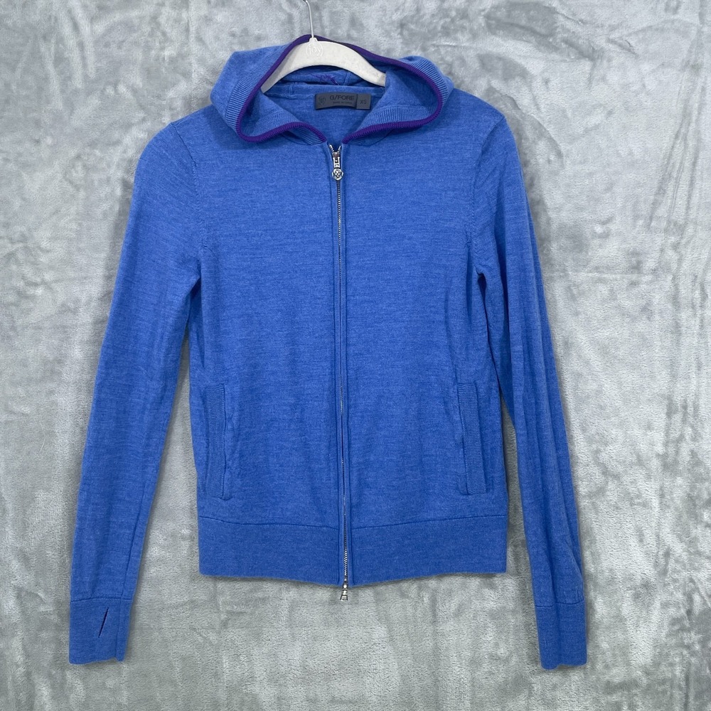 G/FORE Women's Size XS "Girls Golf Too" Wool Full Zip‎ Hooded Sweater Blue READ!